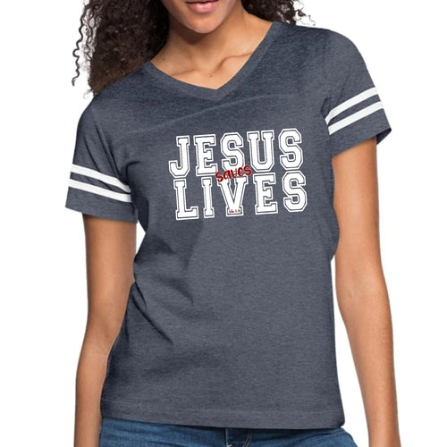 Womens Vintage Sport Graphic, "JESUS SAVES LIVES", T-shirt.