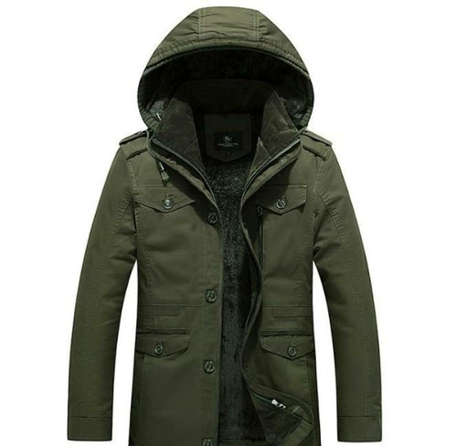 Stay Warm and Fashionable with our Men's Hooded Military Style Coat