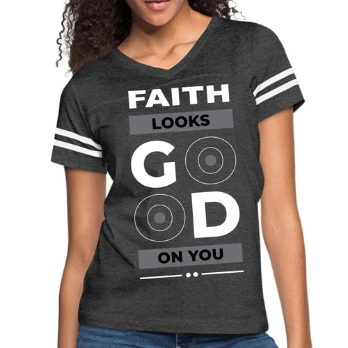 Womens Vintage Sport Graphic T-shirt, "FAITH LOOKS GOOD ON YOU".