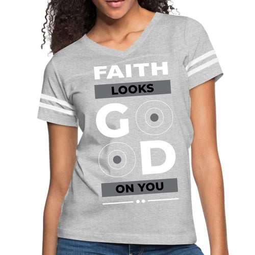 Womens Vintage Sport Graphic T-shirt, "FAITH LOOKS GOOD ON YOU".