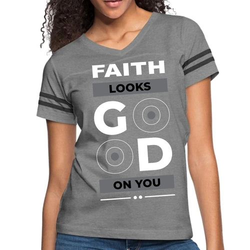 Womens Vintage Sport Graphic T-shirt, "FAITH LOOKS GOOD ON YOU".
