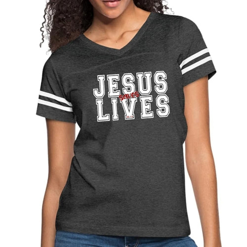 Womens Vintage Sport Graphic, "JESUS SAVES LIVES",  T-shirt.