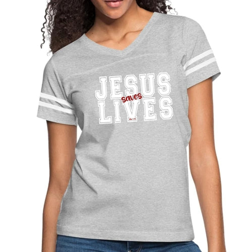 Womens Vintage Sport Graphic, "JESUS SAVES LIVES",  T-shirt.