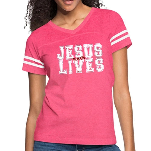 Womens Vintage Sport Graphic, "JESUS SAVES LIVES",  T-shirt.