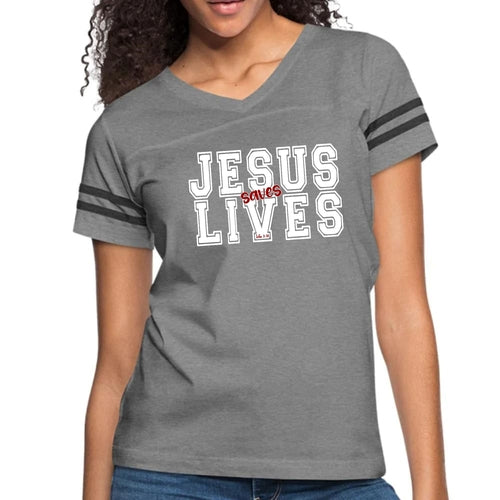 Womens Vintage Sport Graphic, "JESUS SAVES LIVES",  T-shirt.