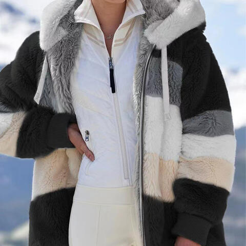 Stylish Color Block Zip-Up Hooded Jacket - Stay Warm in Style!