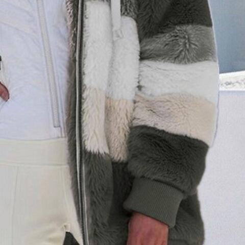 Stylish Color Block Zip-Up Hooded Jacket - Stay Warm in Style!